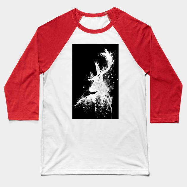 Black and White Deer Head Watercolor Silhouette - Reversed Colors Baseball T-Shirt by Marian Voicu